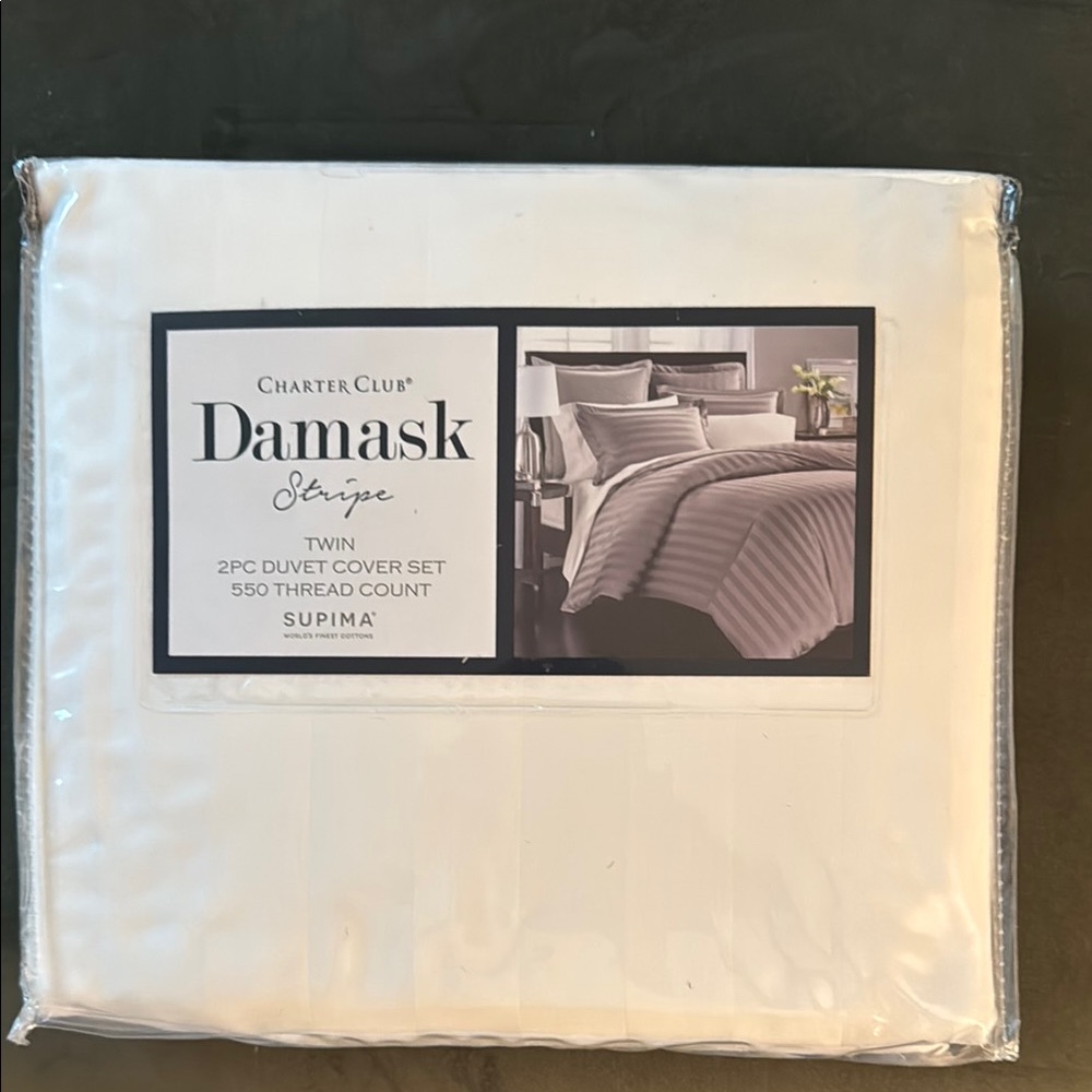 Charter Club Damask Stripe Duvet 
Set in white for twin/ full sized bed